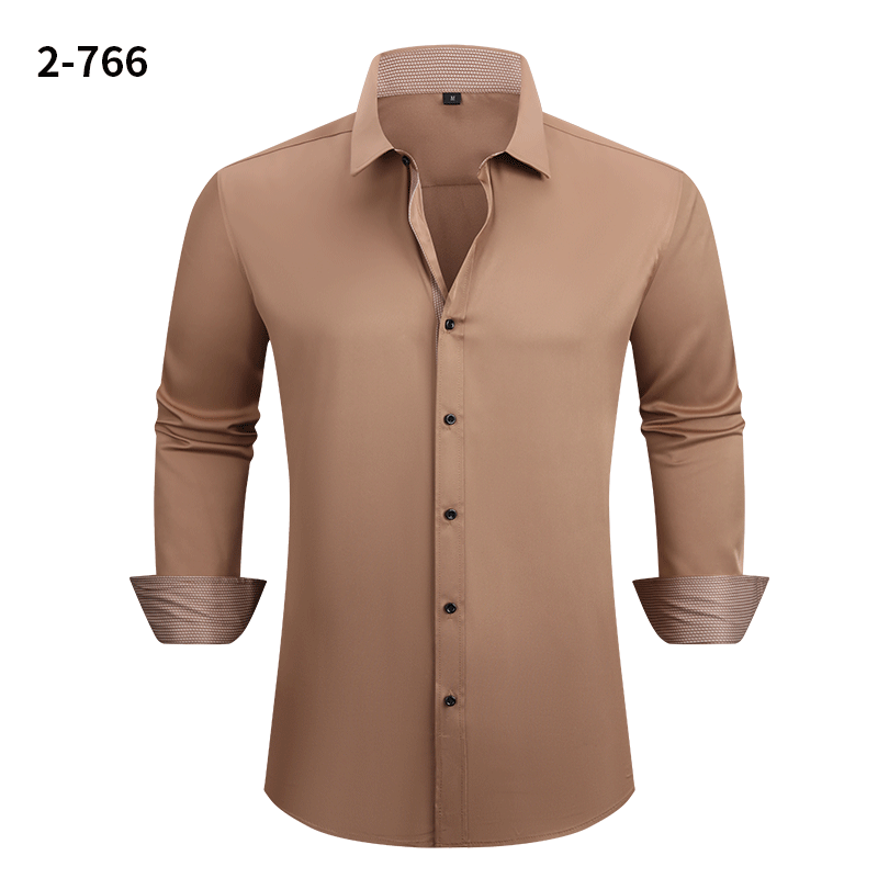 Men's Four-way Stretch Long-sleeved Shirt Color-blocking Business Casual