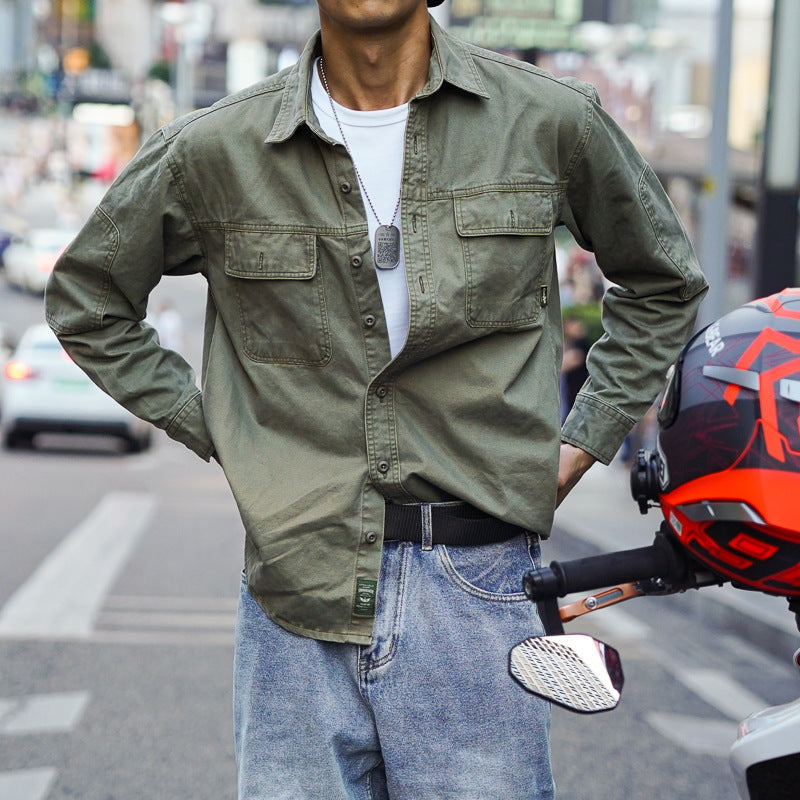 American Retro Workwear Fall Men's Long Sleeve Shirt