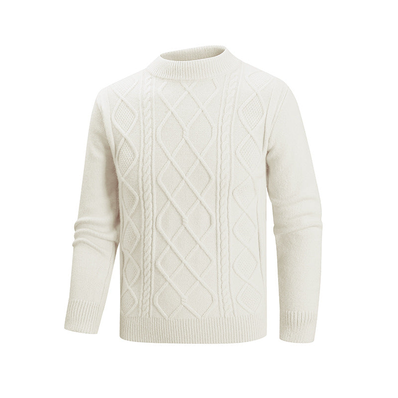Mens Solid Color Casual Half High Neck Knit Top