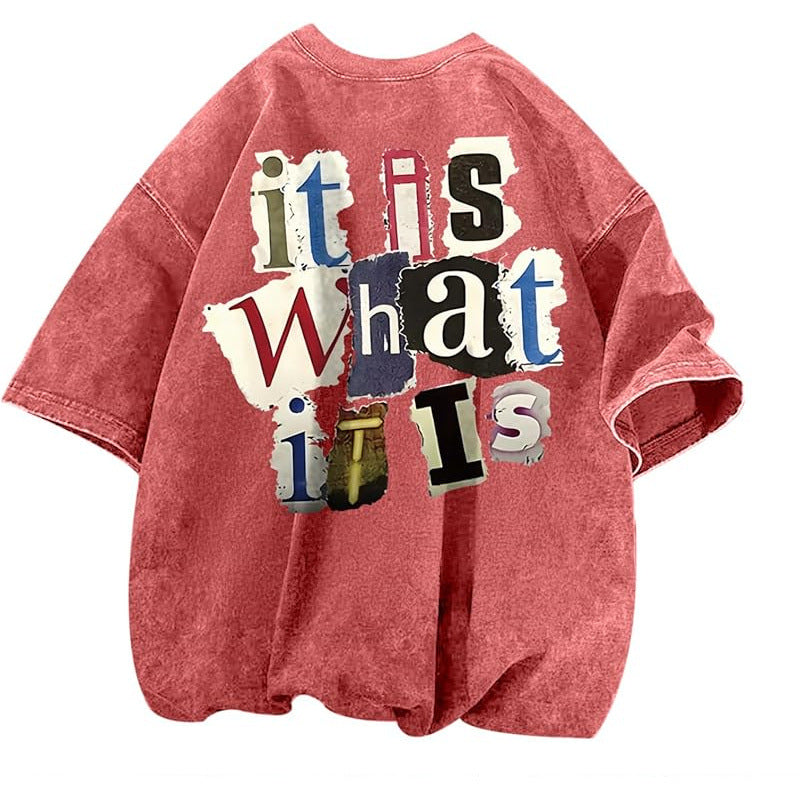 Mens Letter-Print Vintage Oversized T-Shirt