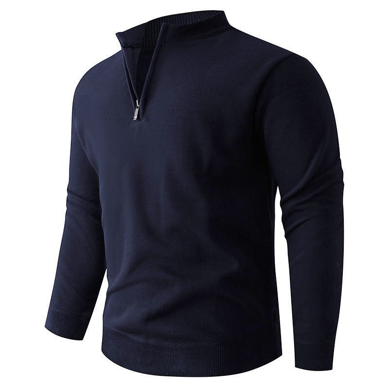 Solid Color Stand Up Collar Half Zip Knit Sweater