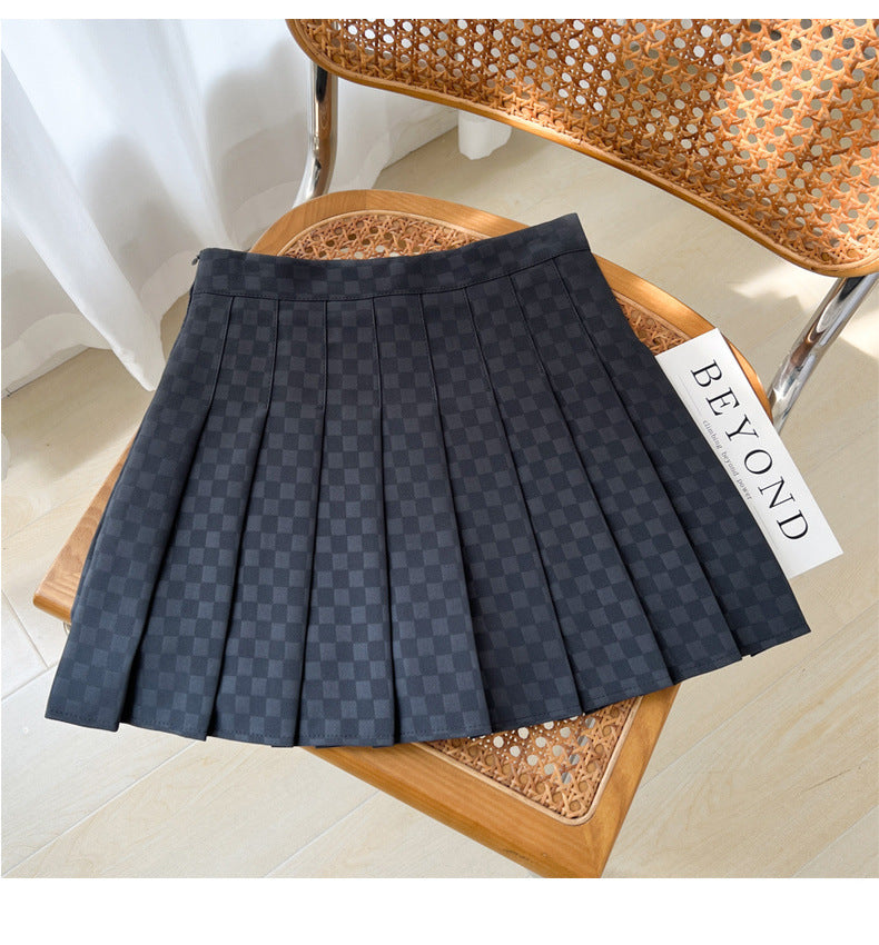 Plaid A-line Skirt For Women Pleated High-waisted And Figure-flattering