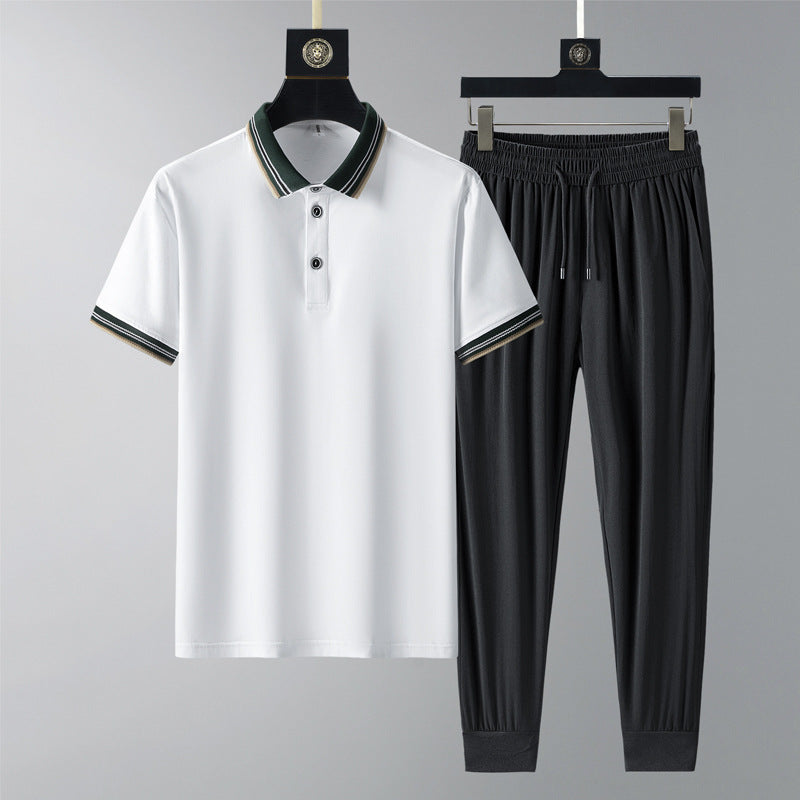 Summer Quick-drying Breathable Casual Long Pants Men's Polo Shirt Two-piece Suit