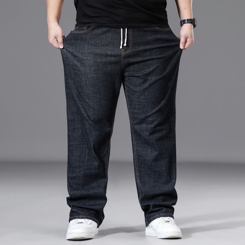 Loose-fit Straight-leg Plus-size Mens Baggy Pants With Elastic Waist