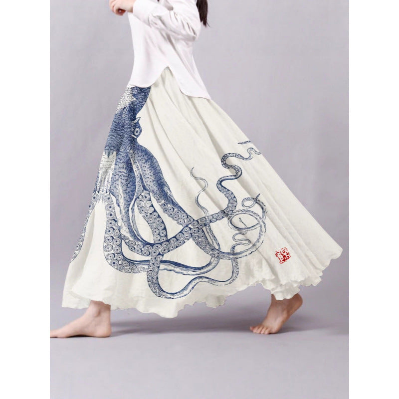 Springautumn 3D Digital-printed Midi A-line Skirt