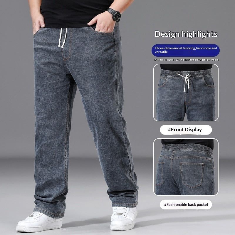 Loose-fit Straight-leg Plus-size Mens Baggy Pants With Elastic Waist