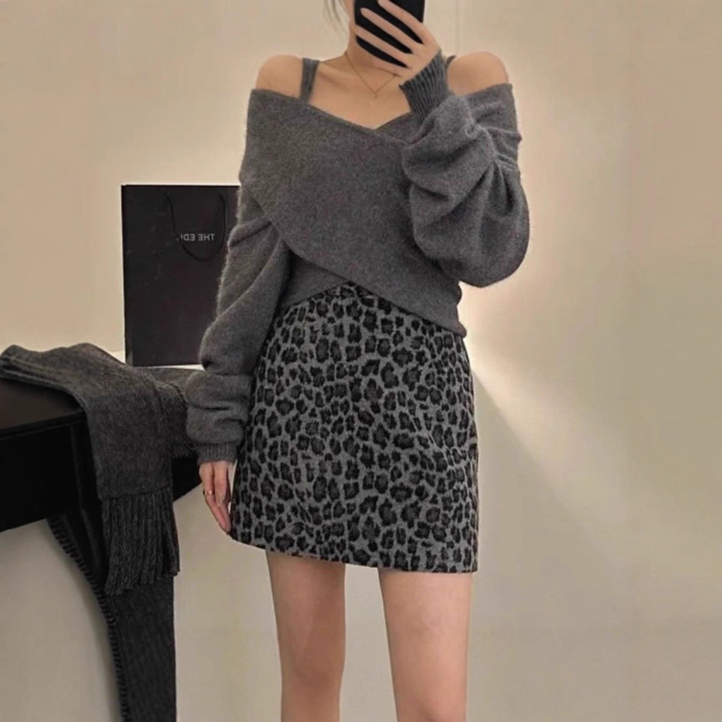A-line Slimming Leopard-print Bodycon Skirt