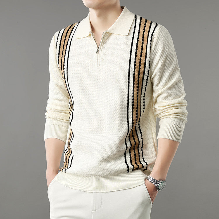 Mens Collar-Style Half-Zip Long-Sleeve Colorblock Knit Sweater