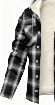 Plaid Fleece-Lined Hooded Casual Jacket