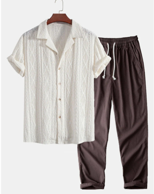 Lapel Casual Short-sleeved Shirt Digital Printing Comfortable Trousers Suit