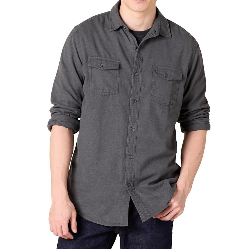 Men's Spring And Autumn Long Sleeve Shirt Double Pocket Casual Young Cardigan