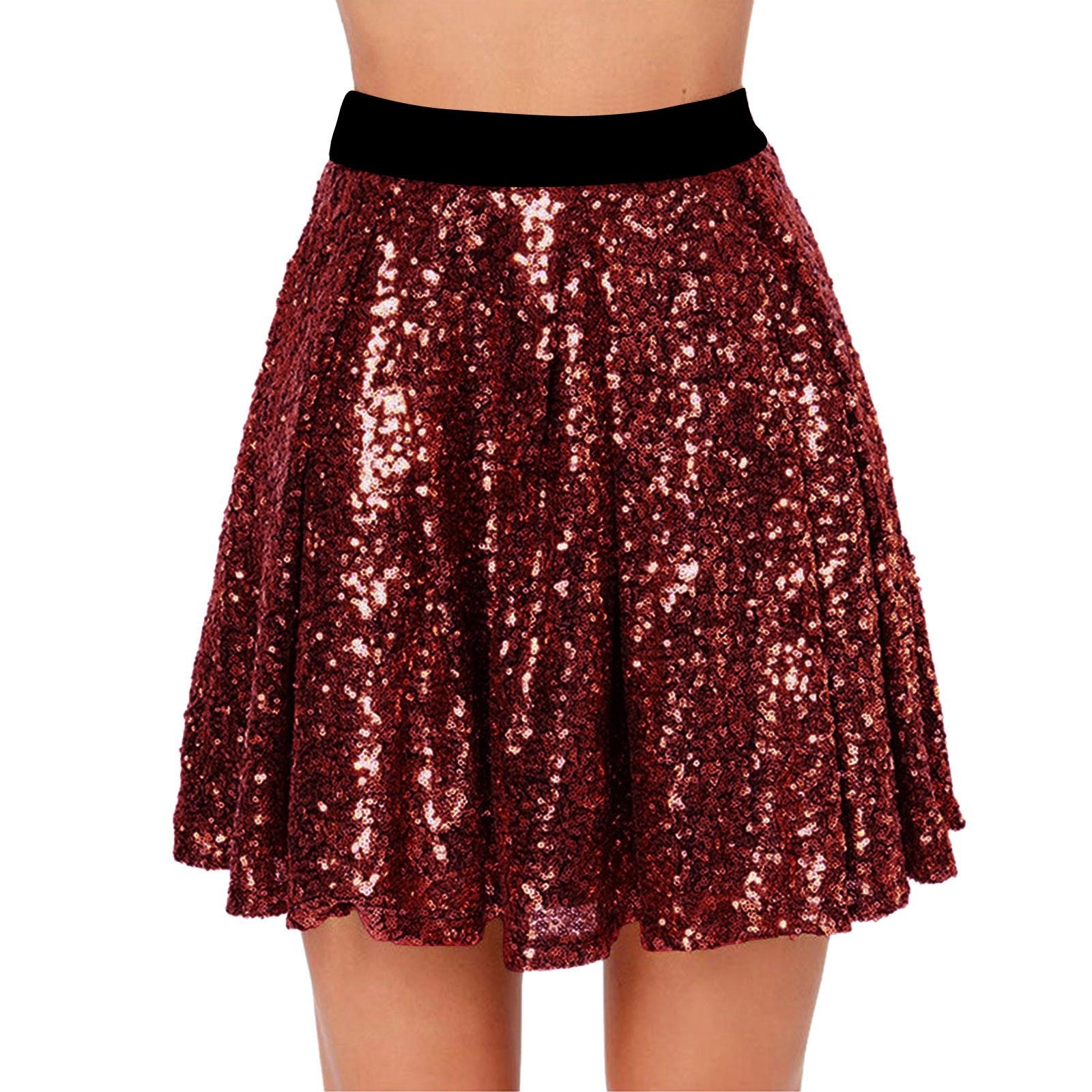 Sequin Elastic-Waist Pleated Skirt For Women