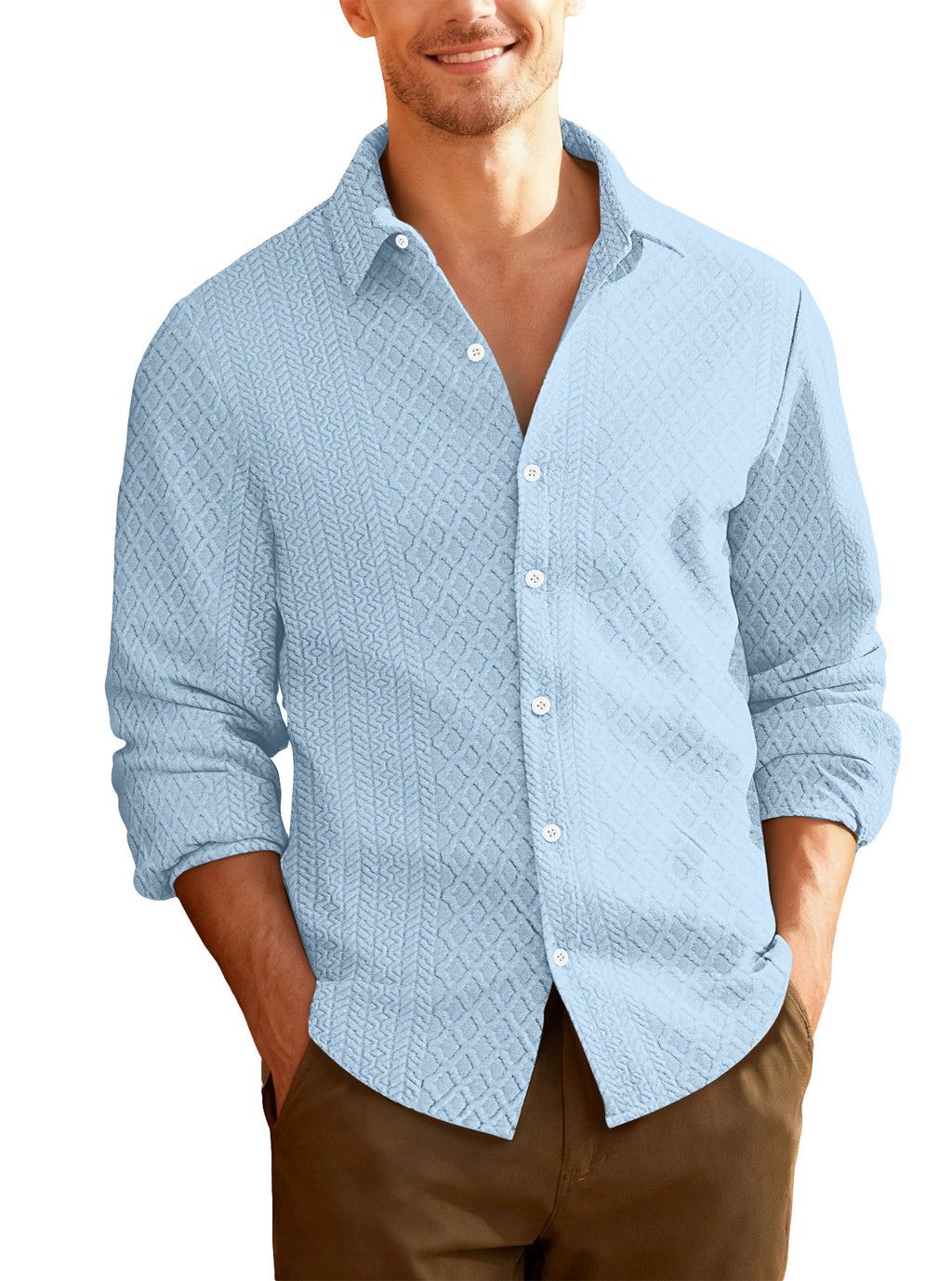 Knitted Floral Casual Sports Fashion Jacket Men's Lapel Long Sleeve Shirt