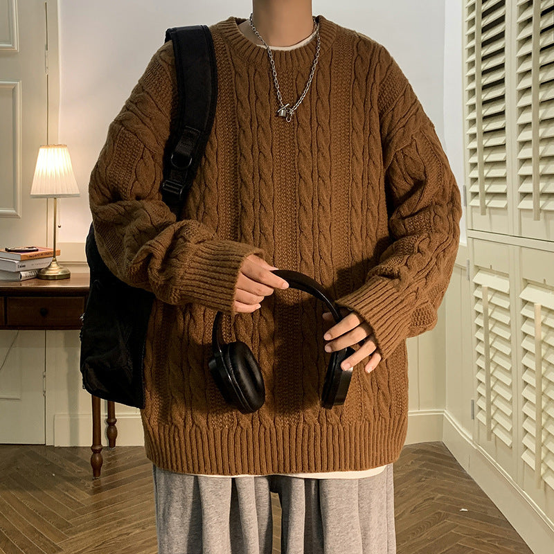 Mens Cable Knit Crew Neck Sweater