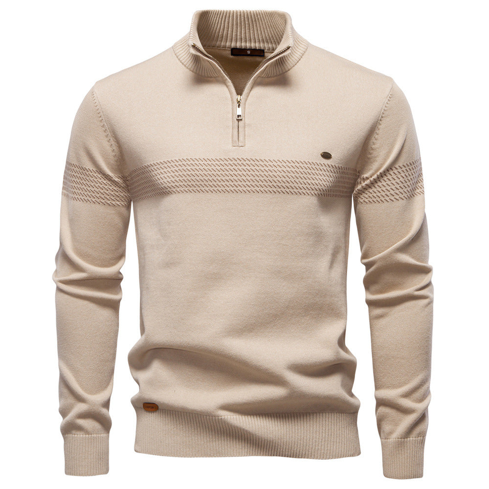 Mens Casual Half-collar Zip-up Sweater Top
