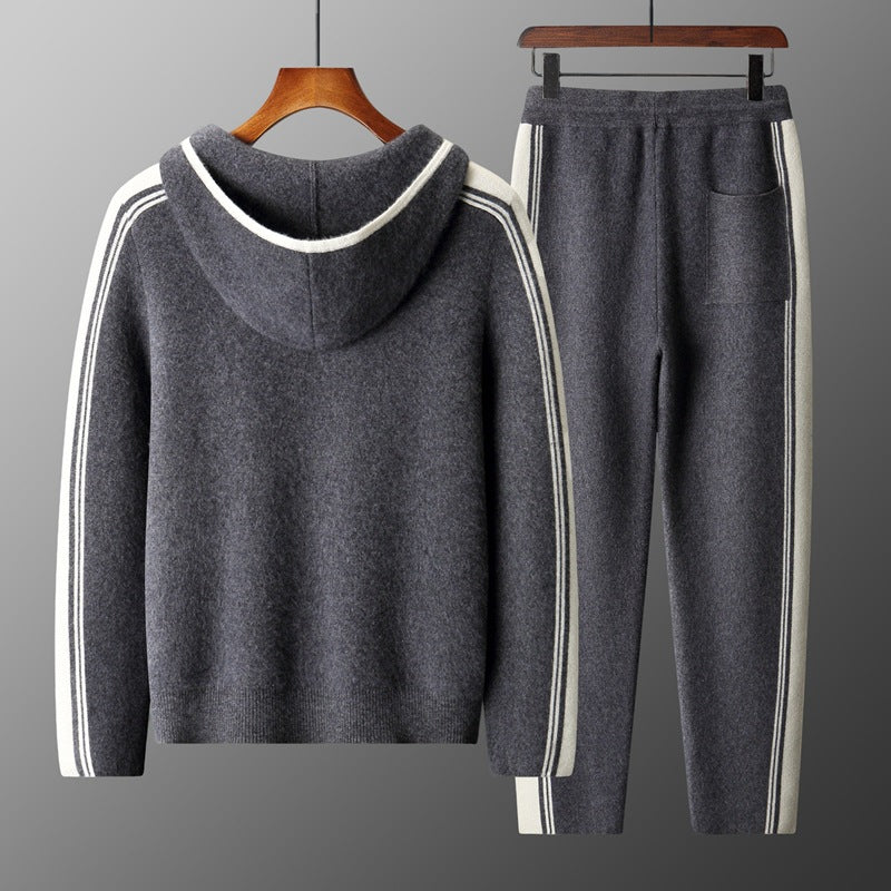 Men's Cardigan Hooded Color Matching Suit