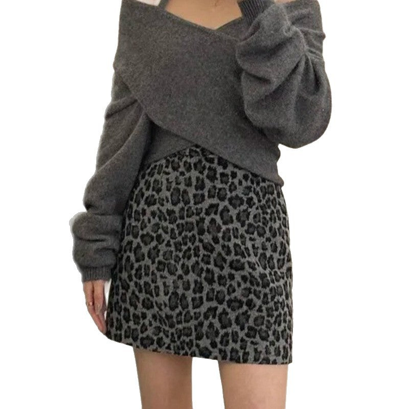 A-line Slimming Leopard-print Bodycon Skirt