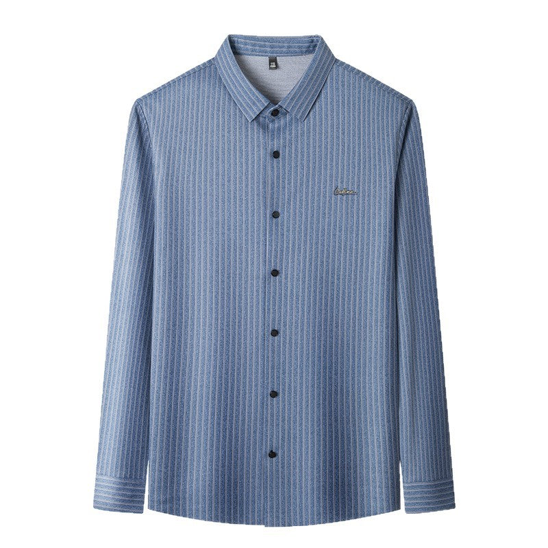 Men's Long-sleeved Shirt Fashion Casual Vertical Stripe Shirt