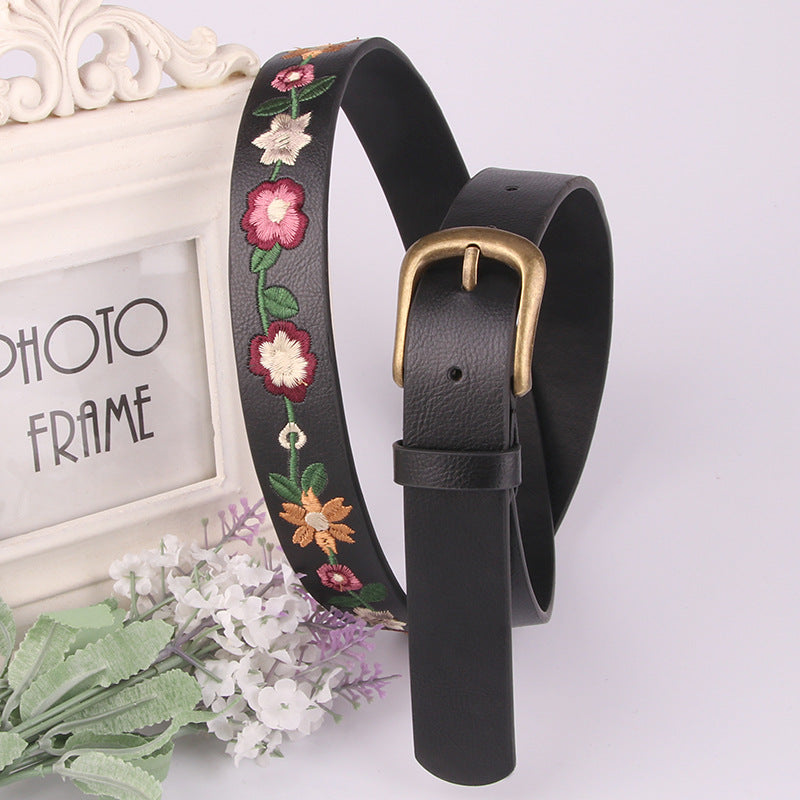 Embroidered Flower Decoration Women's Belt Vintage