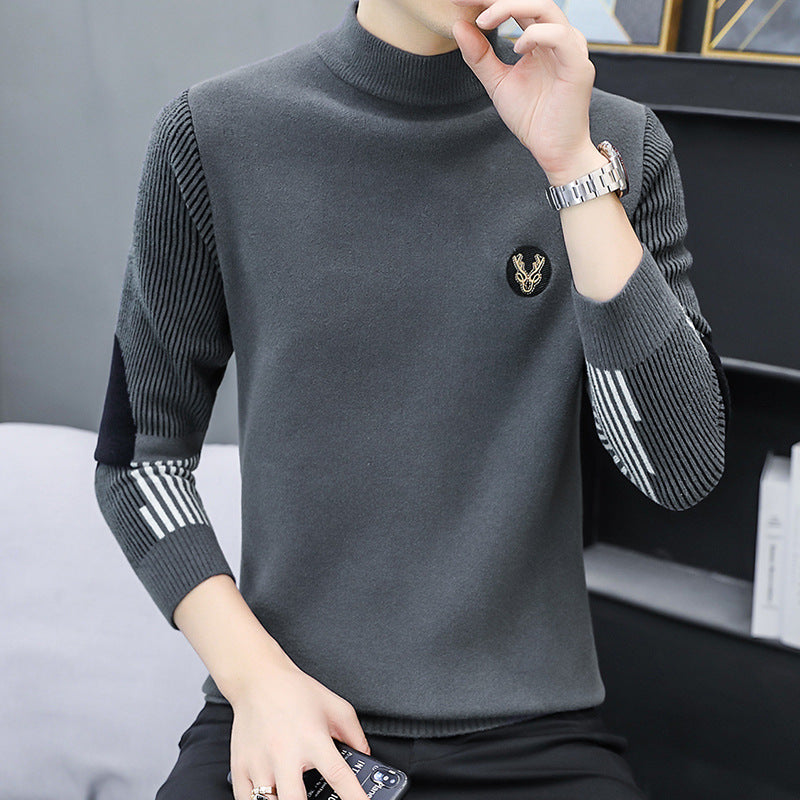 Mens Thickened Knitted Sweater With A Half-Height Neck