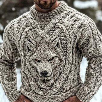 Mens Loose-Fit Long-Sleeve Pullover Hoodie With A Crew Neck And Printed Design