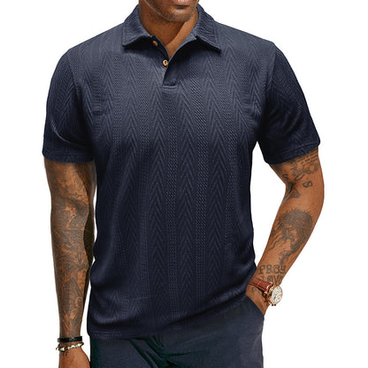 Men's Short-sleeve T-shirt With A Textured Turn-down Collar