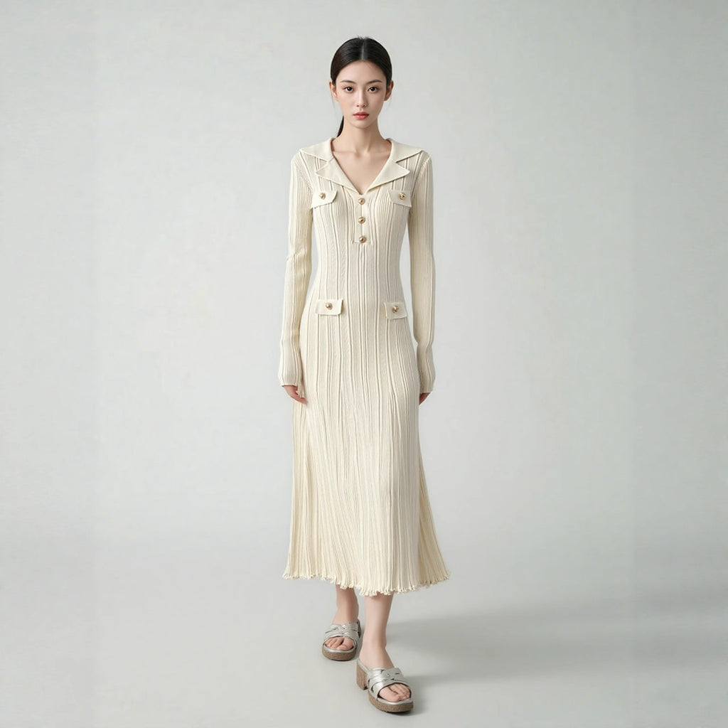 Long Sleeve Knit Dress with Waist-Cinching Design, Autumn/Winter Fashion Dress
