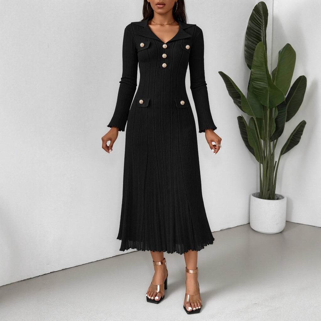 Long Sleeve Knit Dress with Waist-Cinching Design, Autumn/Winter Fashion Dress