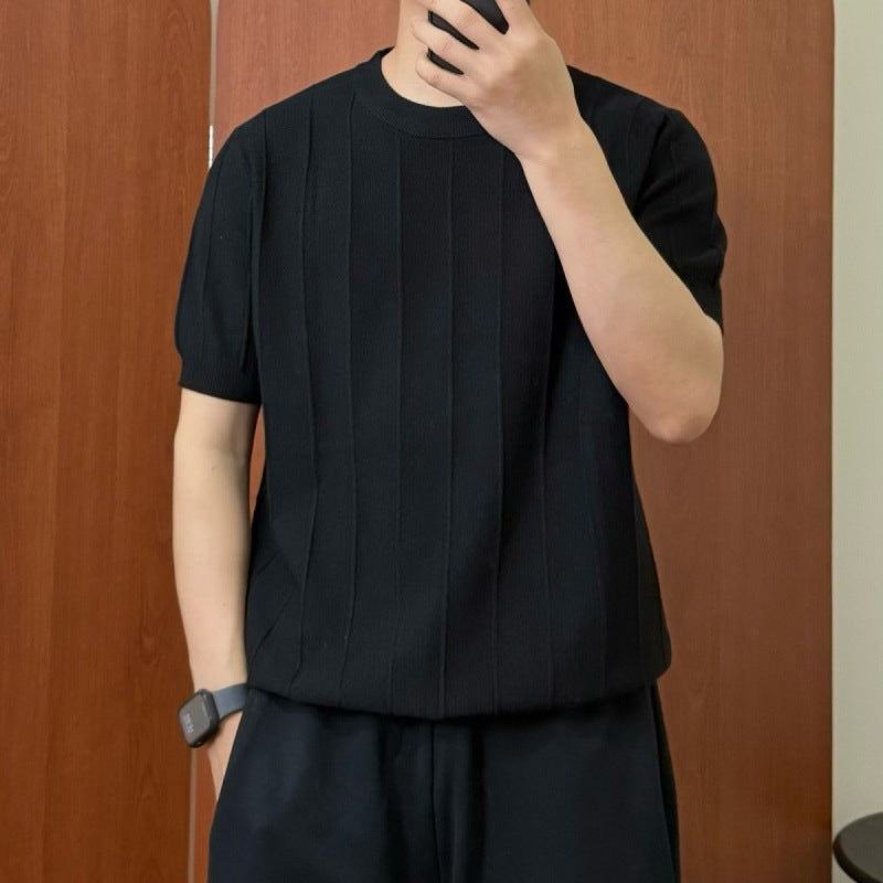 Crisp Solid-color Knit T-shirt