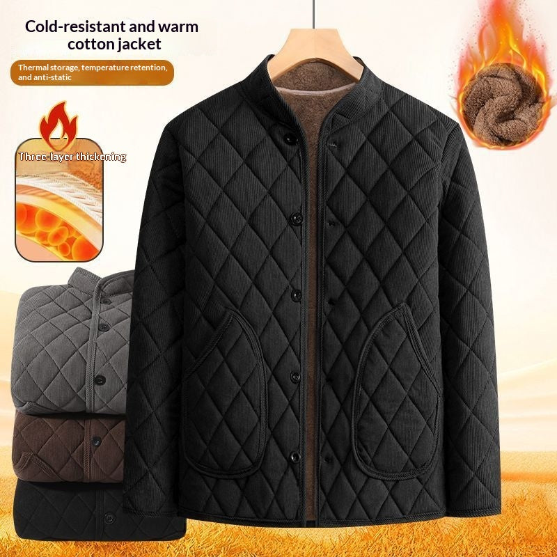 Men's Fleece-lined Thick Cotton-padded Jacket