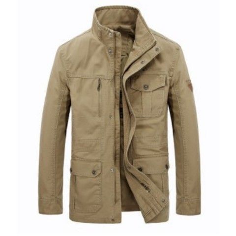 Men's Stand Collar Mid-length Multi-pocket Casual Jacket