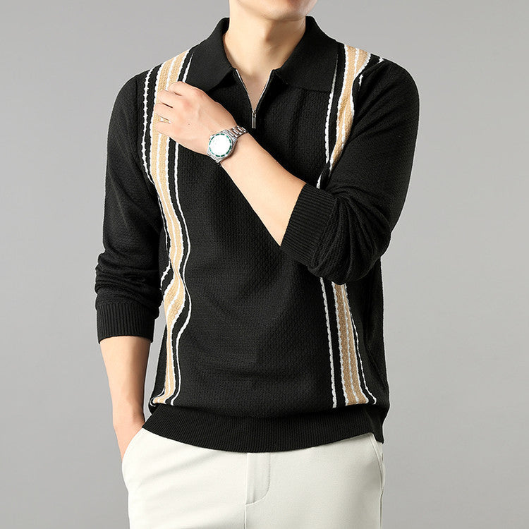 Mens Collar-Style Half-Zip Long-Sleeve Colorblock Knit Sweater