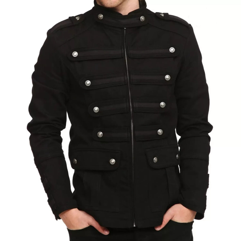 Mens Black Gothic Steampunk Vintage Military Jacket