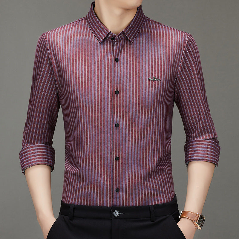 Men's Long-sleeved Shirt Fashion Casual Vertical Stripe Shirt