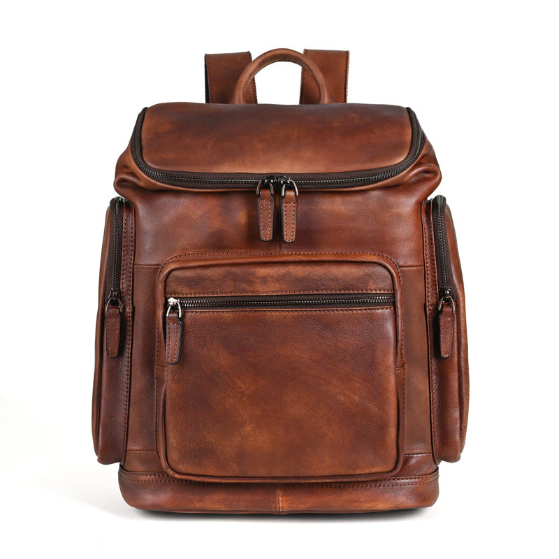 Genuine Retro Double-layer Cowhide Backpack For Men, Outdoor Leisure Travel Backpack