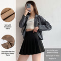 Womens Solid-Color Korean-Style High-Waisted Pleated Skirt