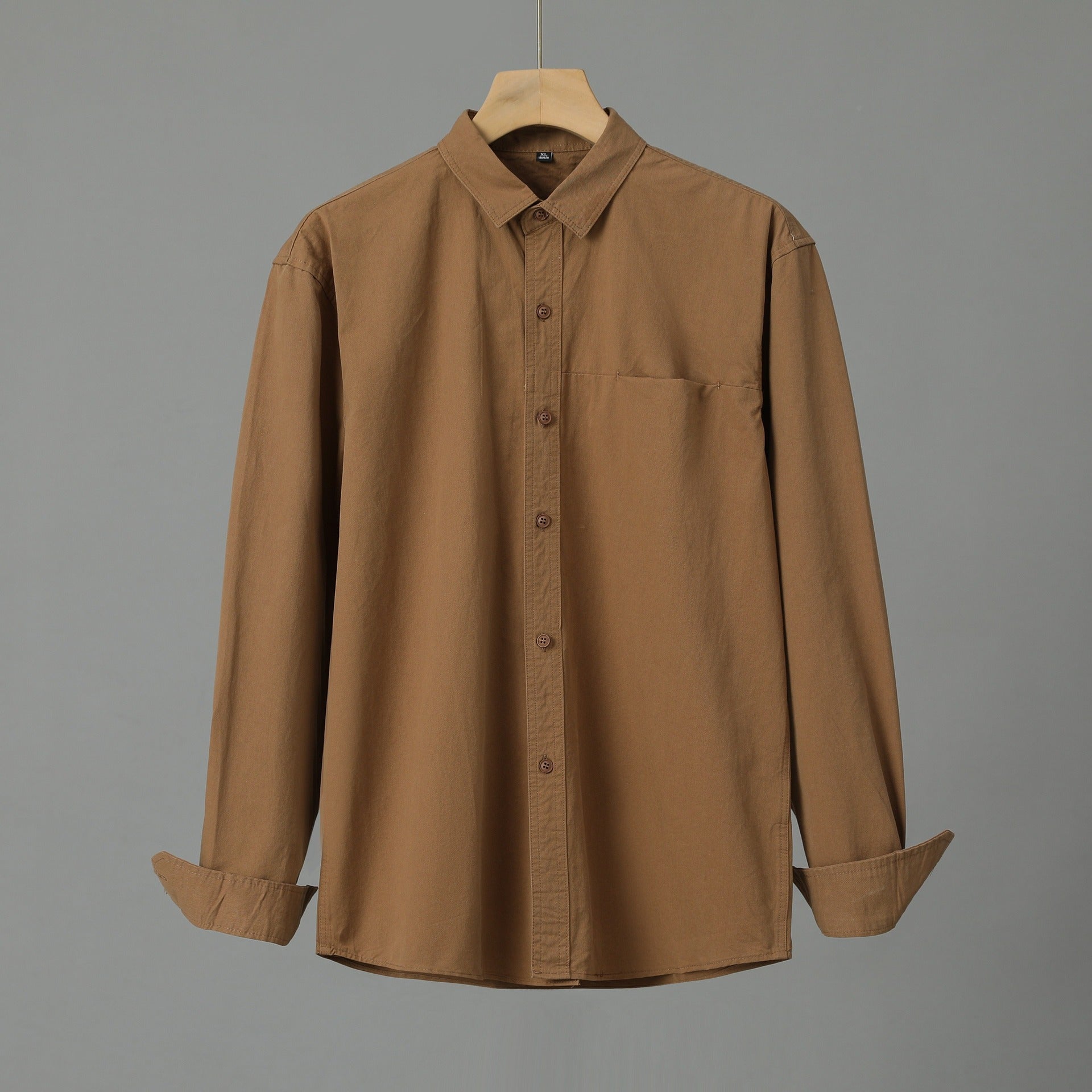 Casual Solid Color Men's Purified Cotton Long Sleeve Shirt