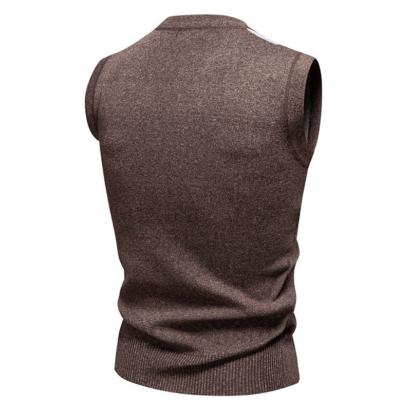 Mens Fashion Jacquard Knitted Sweater V-Neck Pullover Vest
