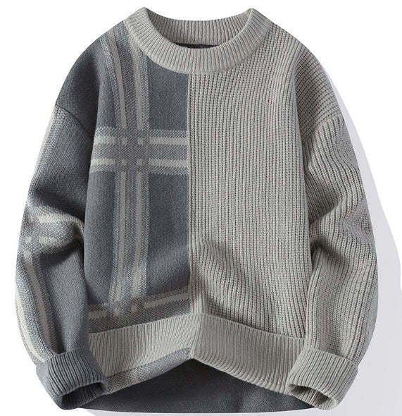 Mens Knitted Fashionable Casual Crew-Neck Sweater
