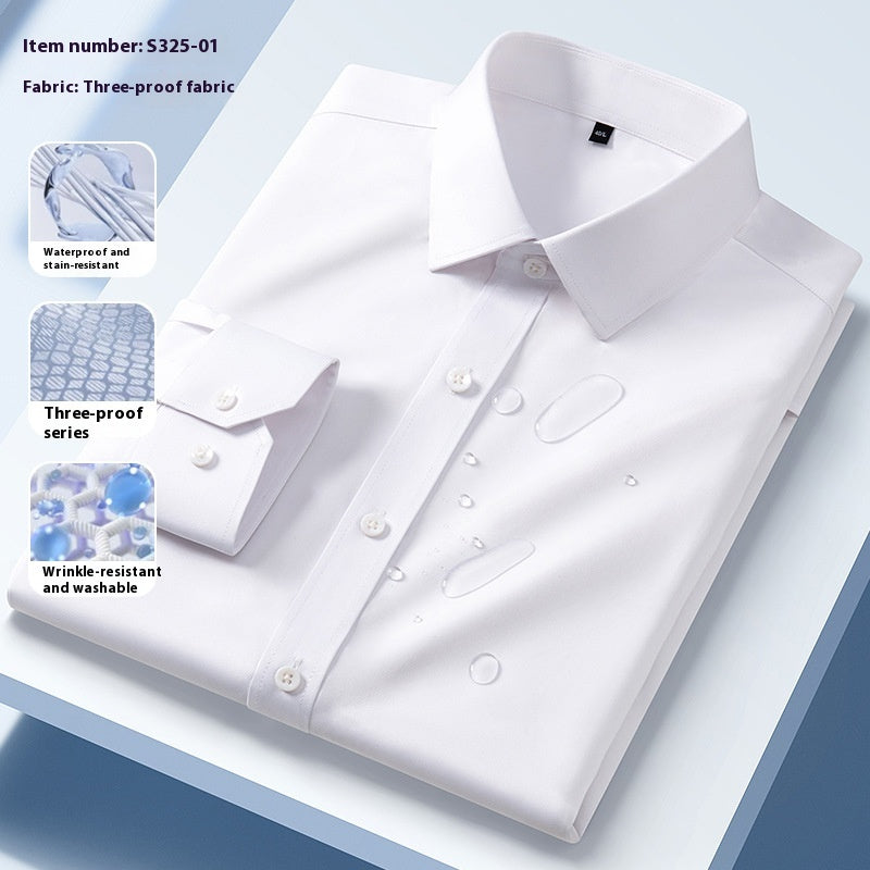 Spring And Summer Three-proof White Shirt Men's Long Sleeve