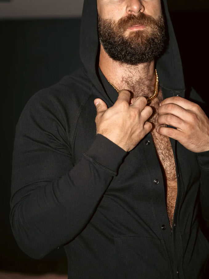 Black Hooded Button - Front Jumpsuit