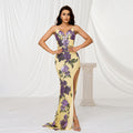 V-neck Brace Slim-fit Sheath Sequined Slit Evening Dress