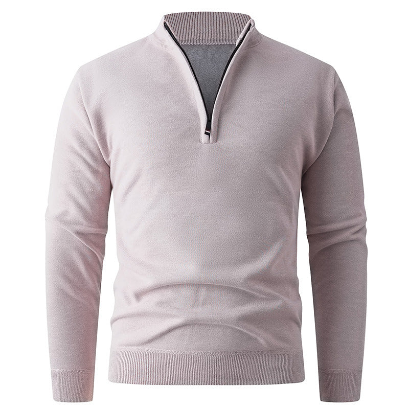 Solid Color Stand Up Collar Half Zip Knit Sweater