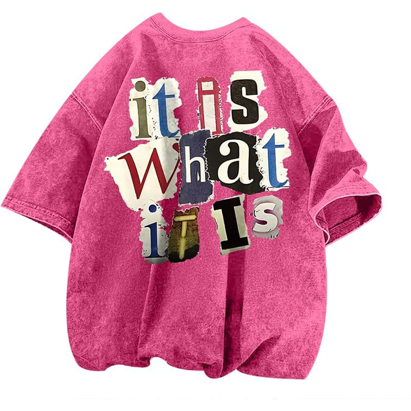 Mens Letter-Print Vintage Oversized T-Shirt