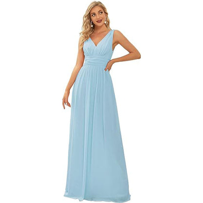 Women's Elegant Graceful Deep V-neck Sleeveless Chiffon Formal Maxi Evening Dress