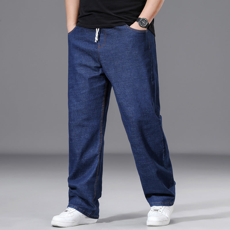 Loose-fit Straight-leg Plus-size Mens Baggy Pants With Elastic Waist
