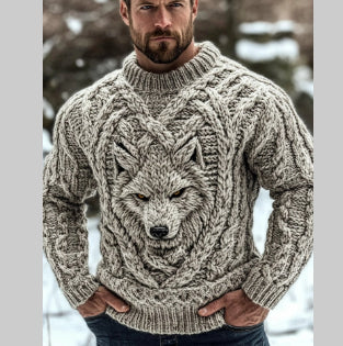 Mens Loose-Fit Long-Sleeve Pullover Hoodie With A Crew Neck And Printed Design