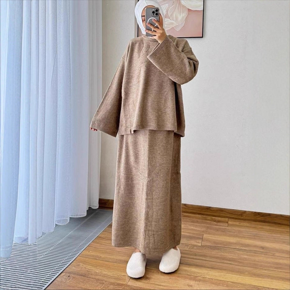 Stylish Casual Crew-neck Long-sleeve Tie-front A-line Dress In Hong Kong Style
