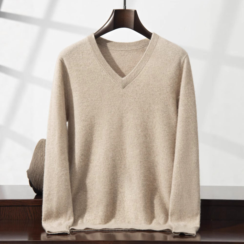 Mens Casual V-Neck Minimalist Knitted Sweater Top