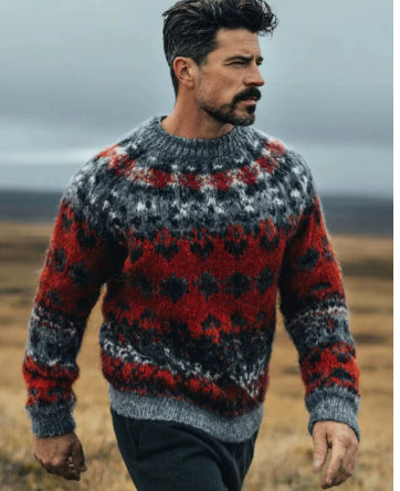 Mens Loose-fitting Long-sleeve Crew-neck Top